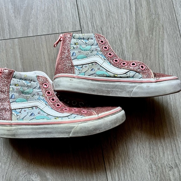 Vans Pink Sparkle and Blue Shark Party Sk8 High Sneakers Size 13 PLAY - Picture 3 of 9